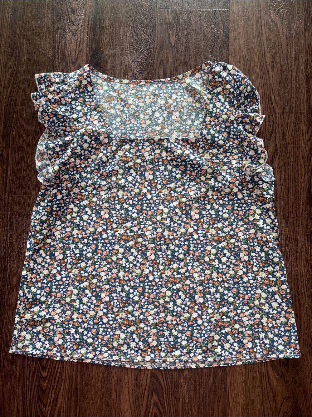 Navy Floral Ruffle Sleeve Top